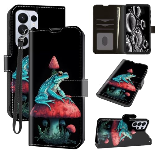 ACWDMKH for Samsung Galaxy S26 Ultra Case Walle with Card Holder Slots & Wrist Strap & Kickstand Flip Folio Leather Magnetic Protective Shockproof Rugged Heavy Duty Cover,Frog Sitting