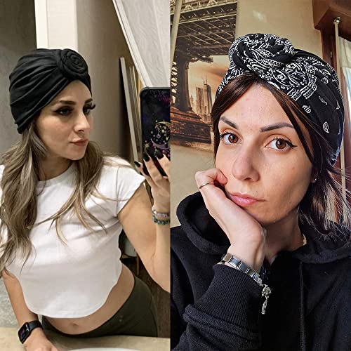 Image of KYNARI Turban Head Wraps for Women, Pretied Stretch Bonnet Hair Wrap | African Knot Turban Hats Pre Twist Headwear Soft Head Scarf Elastic and Breathable Head Covering Cancer Caps for Black Women
