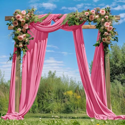 Image of Wedding Glitter Arch Draping Fabric Fuschia Pink 1 Panel 29 inch x 6.5 Yards Sheer Backdrop Curtain Drapery for Summer Wedding Ceremony Birthday Party Indoor Ceiling Decor