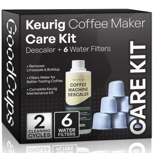 GoodCups Keurig Descaler Kit – Descaling Solution with 6 Charcoal Water Filters, Compatible with Keurig Coffee Makers, 2 Cleaning Cycles