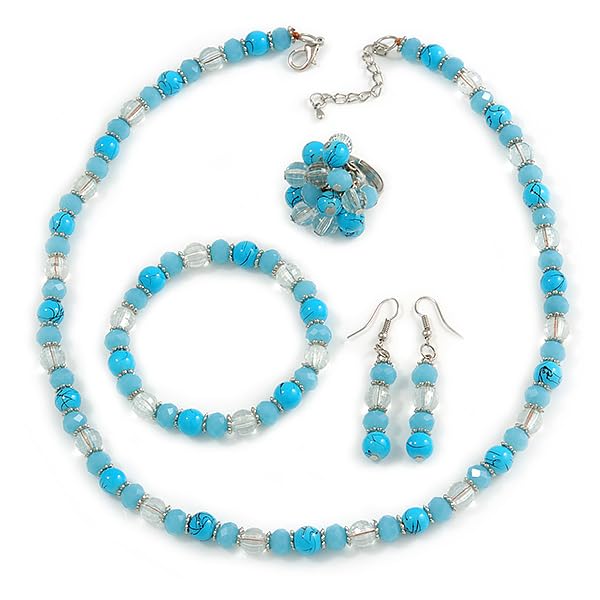 Collares de cristal transparente con pendientes y pulseras ajustables 2