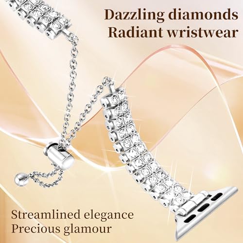 Mazuboho Slim Bling Band Compatible with Apple Watch Bands for Women 38mm 40mm 41mm 42mm 44mm 45mm 49mm, Dressy Metal Bracelet with Rhinestone for iWatch Band Ultra 2/Ultra Series 9/8/7/6/5/4/3/2/1/SE