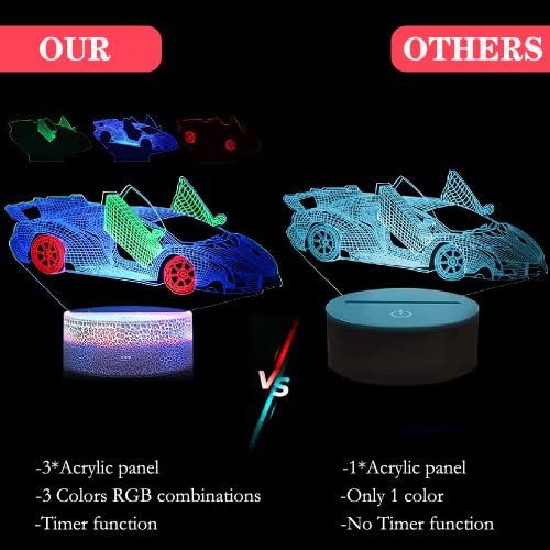 Car Gift For Boy, 3D Race Car Night Light For Boys, Racing Car 3D Led Illusion Lamp With 7 Colors Changing Timing Remote & Smart Touch Racing Car Party Supplies Room Decor Boys Kids Birthday Xmas Gift #TOP1