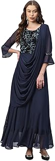 Cottinfab Embellished Bell Sleeves Layered Georgette A-Line Maxi Dress Price In India