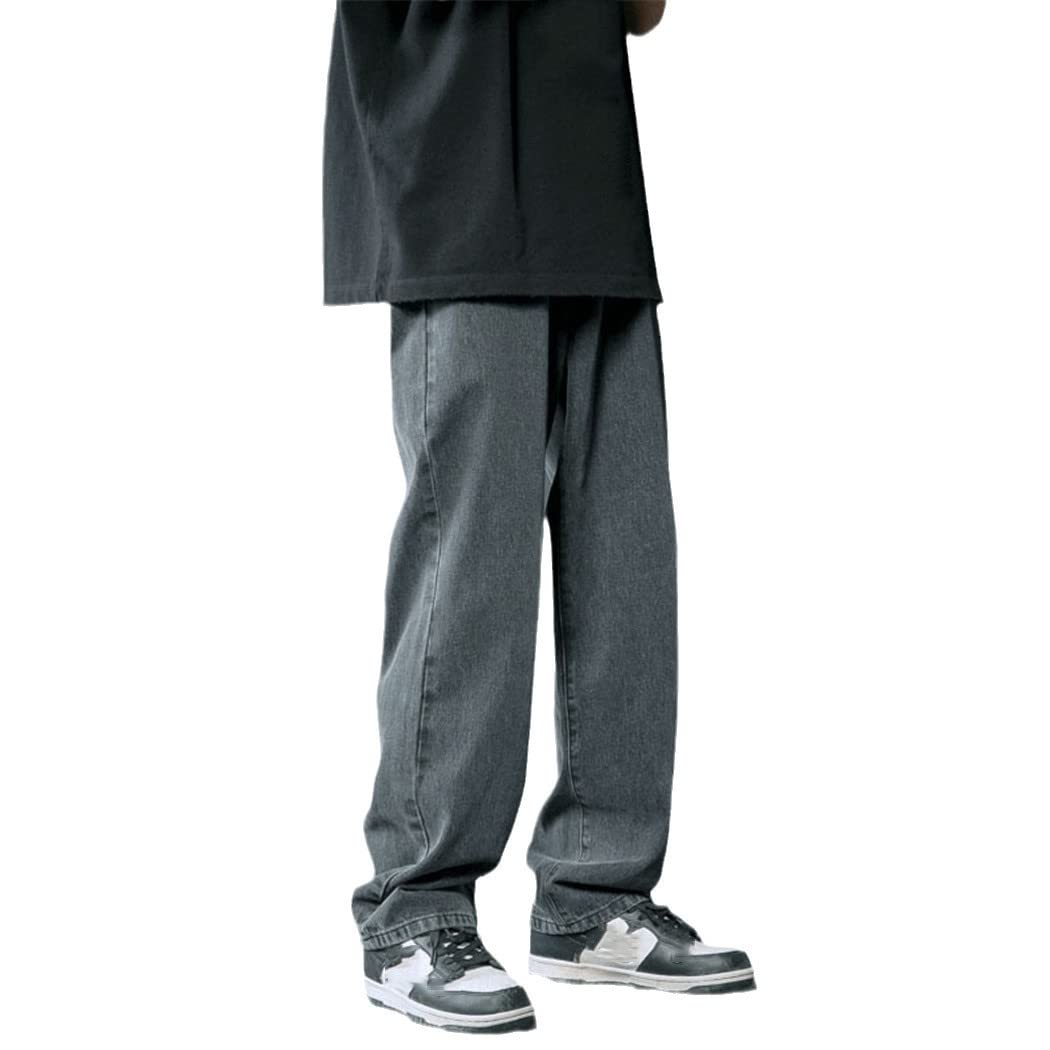 Jean ample homme noir coupe droite casual pantalon large taille 34-37