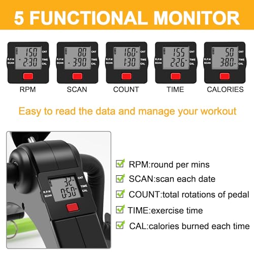 Pedal Exerciser Desk Exercise Bike Leg and Arm Bike with LCD Monitor Foldable (black/green) by MOMODA - Image 5