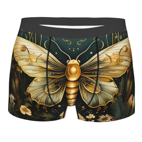 peiyeety Calzoncillos bóxer elásticos y Transpirables para Hombre, diseño de luciérnagas y polillas halcón Doradas