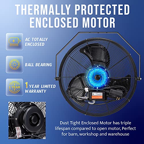 Tornado 2 Pack 20 Inch Outdoor Rated Ipx4 Water-Resistant High Velocity Fan Industrial Workstation Wall Mount Fan For Commercial, Industrial, Greenhouse Use 3 Speed 4750 Cfm Ul Safety Listed #TOP4