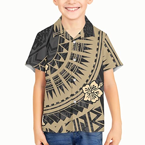 GLUDEAR Kids Boys Traditional Polynesian Printed Short Sleeve Button Down T-Shirts 3-16Y3