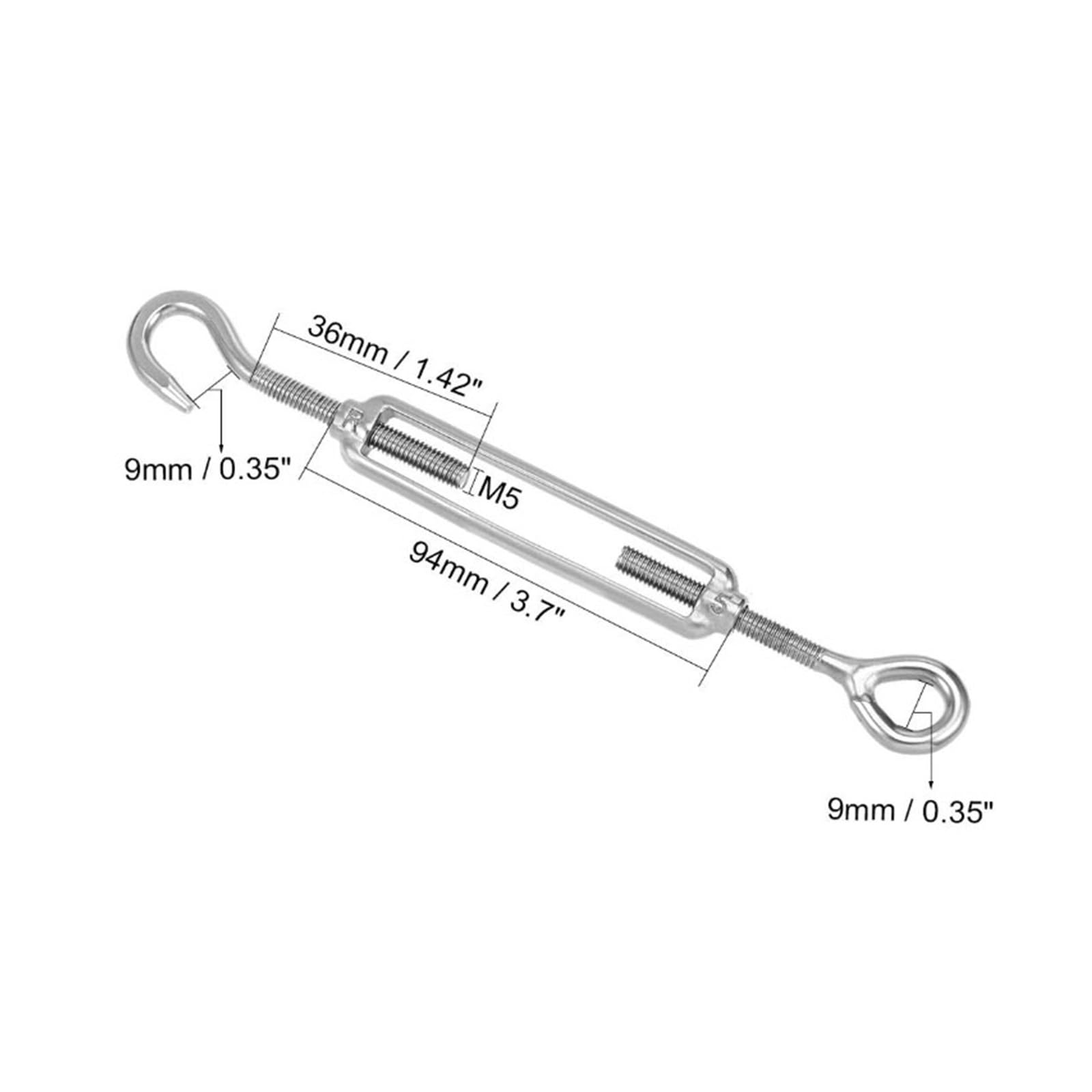 Tenditori in Acciaio Inox, Tenditore a Gancio e Occhiello in Acciaio Inossidabile 304 M4 M6 M8, Tensione del Cavo Metallico, 10 Pezzi(M5)