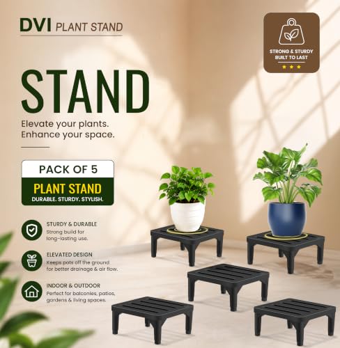 Image of DVI Heavy Duty Black Plant Stand | Pack of 5 | Strong, Durable, Rust-Proof | Supports Up to 200 Kg | Indoor & Outdoor Use | Pot Stand for Big Size Plants | All Weather Resistant Pot Stand