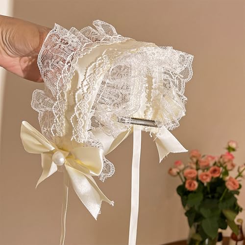 Lolita White Bowknot Lace Headband Headdress Gothic Vintage Lolita Lace Cosplay Hair Accessories for Women Girls Halloween Dance Tea Party Decoration