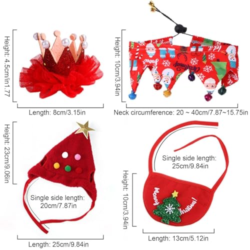 Fantasia de Natal de gato, 4 peças roupas para animais de estimação roupas para cães fantasia de gat