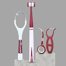 MyOrl Care Dental Care Kit | Combo Pack of Ultra Soft Bristle Toothbrush, Dental Floss, Stainless Steel Tongue Cleaner, Interdental Toothpick | Complete Oral Care | All in One Pack (Maroon)