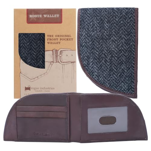 ROGUE WALLET Bedford Front Pocket Card Holder for Men, Tweed & Leather