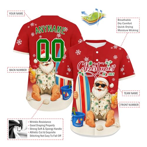 Camiseta de béisbol Christmas in July personalizada, camisa hawaiana de Santa tropical para fiesta y vacaciones en la playa miniatura 3