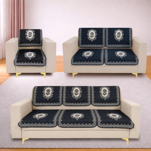 Image of Homerz Premium 'Maharaja Paradise Series' Sofa Cover | Net Fabric Sofa Cover | Washable, Anti-Dust Backed & Wrinkle Resistant Cover (Regal Flower, 6 (3+2+1) Seater, Seat Cover with Backrest)