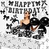 Black Bow Birthday Party Decoration Serve 24,Girl Coquette Birthday Tableware,Bow Happy Birthday Garland Banner,Disposable Plates,Napkins,Tablecloth,Cups for Bow Theme Party Supplies Decor