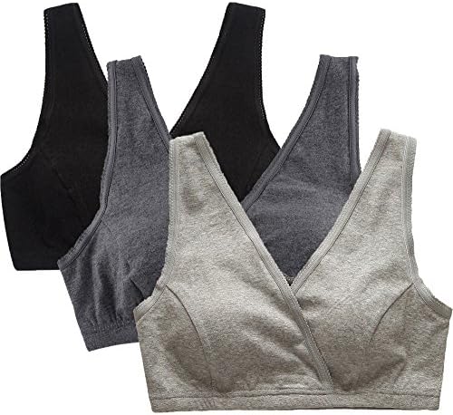 CAKYE Women's Maternity Nursing Bra for Sleep and Breastfeeding 3 Pcs/Pack (Medium/36B,36C,36D, Black/Gray/Dark Grey)
