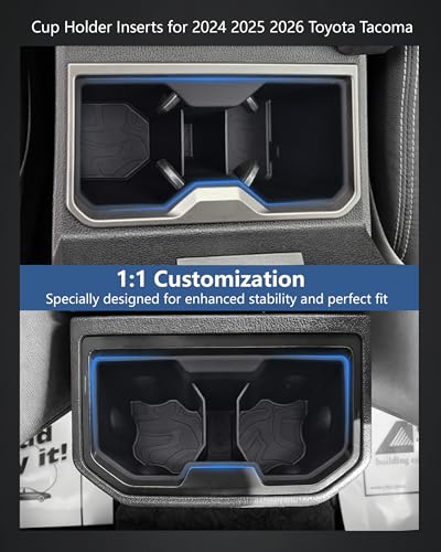 Image of Cup Holder Inserts for Toyota Tacoma 2024 2025 2026 Accessories, Non-Slip TPE Center Console Front & Rear Cup Holder Protector Organizer for Tacoma Interior Accessories
