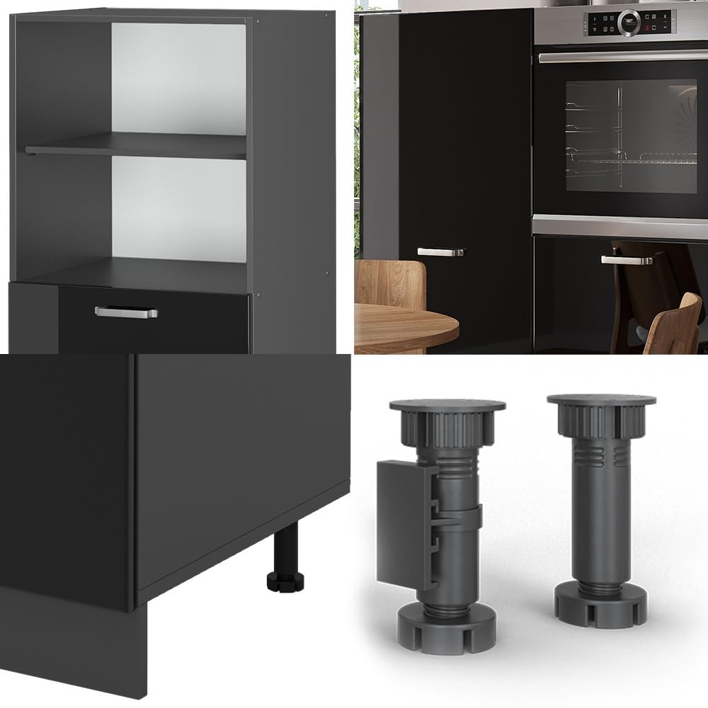 Vicco Cucine componibili piccole R-Line, Nero lucido/antracite, 180 cm