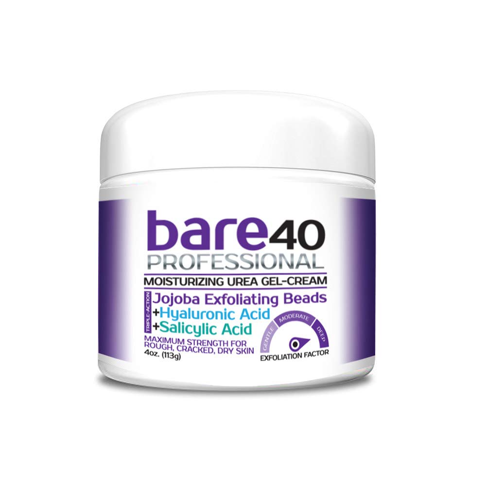 BARE 40 PRO, 40% Urea Gel w/ 2% Salicylic Acid, Hyaluronic Acid, Tea Tree Oil, Aloe Vera Extract, Jojoba Beads, 4oz Callus & Corn Remover, Softens Cracked Heels, Superior Hydration to Urea Creams.