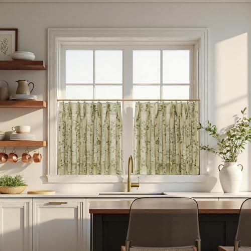 Image of TWOPAGES Pinch Pleat Floral Print Cafe Curtains, Vintage, 52W x 36L