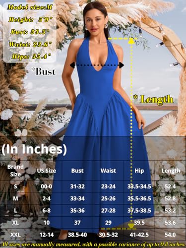 Image of ChiaoLezhee Deep V Neck Dress, Halter Maxi Dresses, Vacation Date Night, Sexy for Women Corset Flowy Wedding Guest Drop Waist