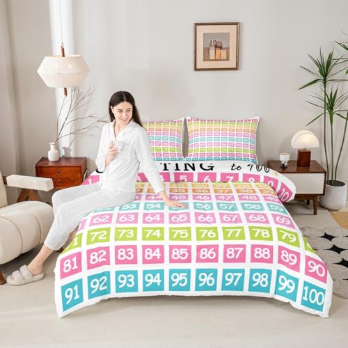 Image of Feelyou Kids Numbers Bedding Set Queen Size, Educational Comforter Set Boys Girls Learning Duvet Insert Kindergarten Teens Bedroom Decor Microfiber Bed Set