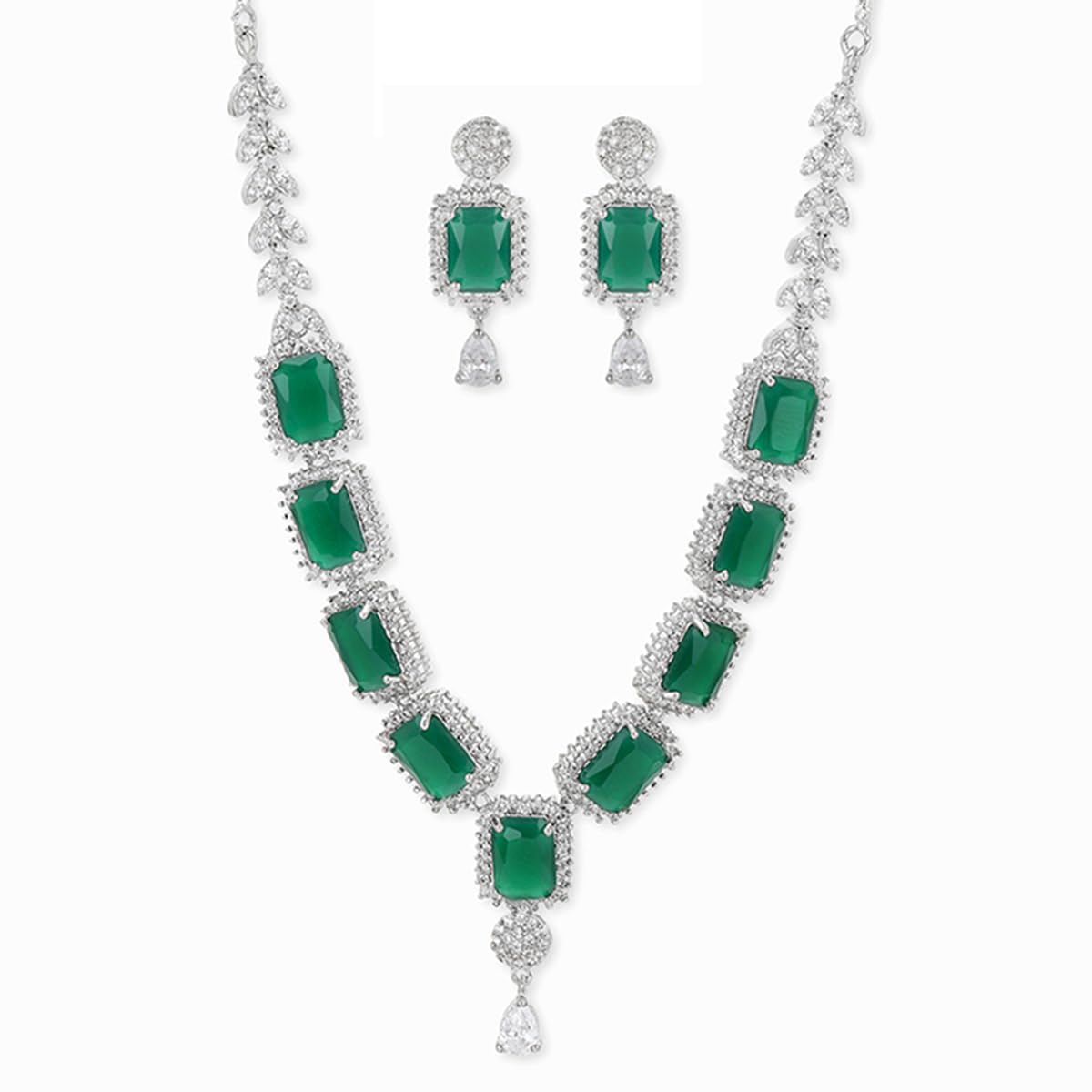 Rectangular Cz Adorned Necklace Sets