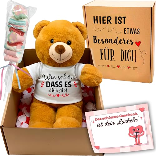 Peluchilandia Regalos Originales para Mujer y Amigas - Osito de Peluche con Mensaje Corazón en Caja Regalo - Detalle para Cumpleaños, Enamorados o Día de la Madre (Brauner Teddybär)
