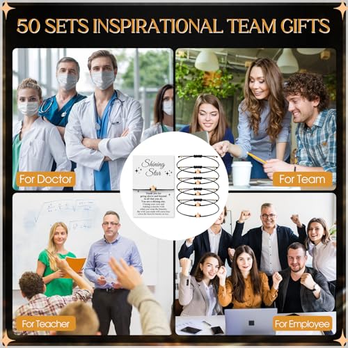 Colarr 50 Sets Star Gifts Wish Bracelets Bulk Inspirational Teacher Appreciation Thank You Gift Adjustable Friendship Bracelets with Wish Cards for School Students Employee Coworker Team4