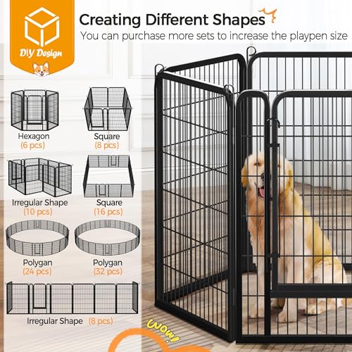 Image of Yaheetech Metal Dog Playpen Outdoor, 40 inch Height Foldable 16 Panels Indoor Exercise Pen with Easy-Carry Straps&Stakes Storage Bag for Large /Medium /Small Dogs Animals Pets for RV Camping Yard Gate