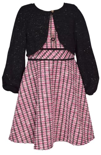 Bonnie Jean Girls 7-16 Pink Boucle Knit Black Cardigan Dress