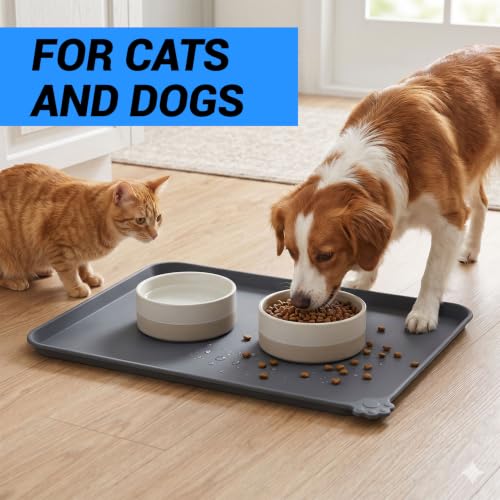 Reopet Silicone Pet Feeding Mat - Waterproof & Non-Slip Dog Cat Placemat | High Raised Edges Prevent Food & Water Spills to Protect Floors, Easy to Clean, Fit for Dog Cat Bowls - Image 3