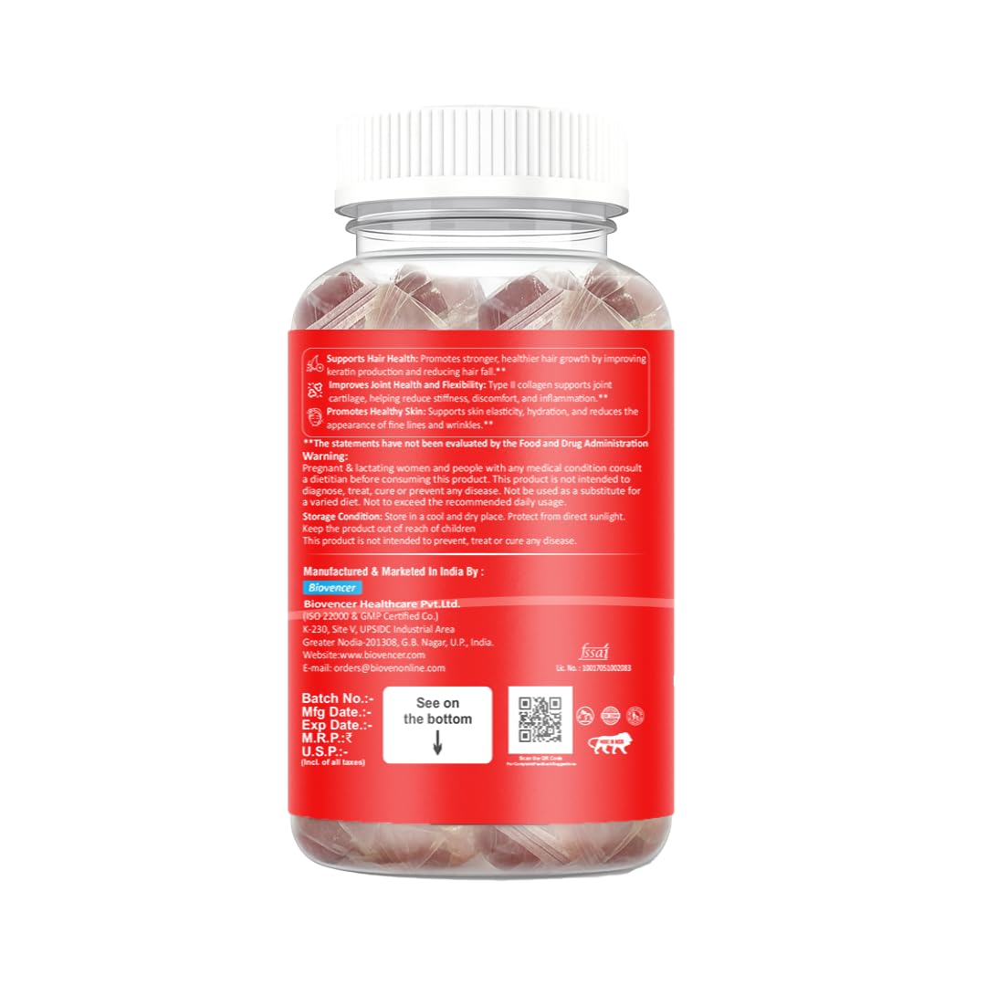 Biovencer Multi Collagen Gummies – Supports Skin Elasticity, Hair Strength, Nail Health & Joint Support – Collagen Supplement Gummies for Daily Beauty & Wellness 3