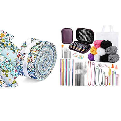 45 Pcs Fabric Jelly Rolls, Jelly Roll Fabric Strips For Quilting, Patchwork Craft Cotton Quilting Fabric, Quilting Fabric, Plain Weave Cotton Fabric（Blue Series) #TOP16