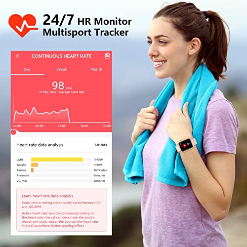 BRIBEJAT BT8 Smart Watch for Women (Dial/Answer Call) 1.7’’ 2.5D Screen Fitness Tracker Pedometer SpO2/Heart Rate/Sleep Monitor Compatible with iPhone Samsung Android Phone, Rose Gold - Image 5