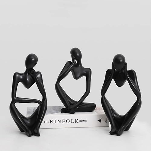 Miniatura 2 de Asng Estatua de escultura abstracta estilo pensador de resina, figuras coleccionables, decoración de escritorio para oficina en casa (negro,