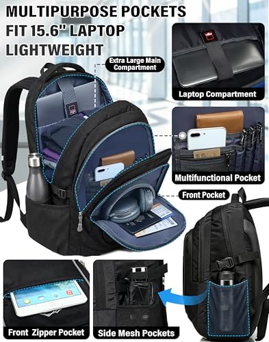 Image of ProEtrade Backpack Bookbag for College Sturdy Travel Business Hiking Fit Laptop Up to 15.6 Inch Multi Compartment Gifts for Men Women Night Light Reflective (Black)