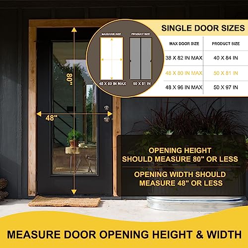 Magnetic Screen Door for 48 x 80 Inch French Door, Screen Itself Size: 50" x 81", Glass Sliding Door Heavy Duty Screen Door Mesh Curtain Keeps Bugs Out for Patio, Sliding Or Large Door