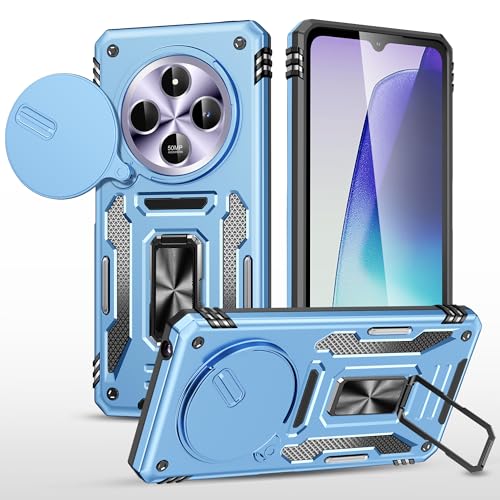 Image of Polycarbonate Slide Camera Cover with Ring Holder Mobile Phone Back Cover for Redmi 14C /Redmi A4 /Poco C75 (Blue)