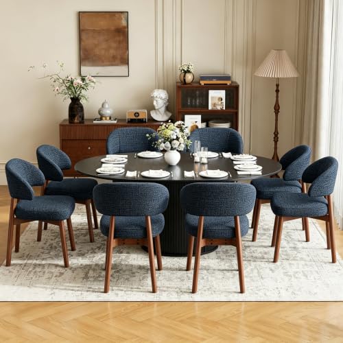 Image of MALOL 47 inch-63 inch Extendable Round to Oval Dining Table Chairs Set for 4-8, Modern Wooden Kitchen Table and Chairs with Hidden Storage and Fluted Design for Dining Room /Small Space(Black and Dark Blue)