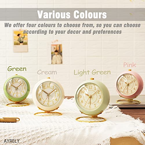 AYRELY&reg; Battery Operated Desk Alarm Clock with Light,Silent No Ticking,Small Table Clock for Bedside/Bedroom/Living Room/Office/Travel/Kids/Room Decor Aesthetic Vintage(Cream)