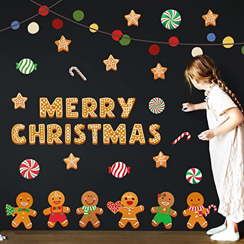 Image of Whaline Christmas Gingerbread Bulletin Board Decorations Set Gingerbread Man Candy Cane Cutouts Merry Christmas Cutouts Cute Classroom Decor for Xmas Winter Holiday School Home Wall, 76Pcs