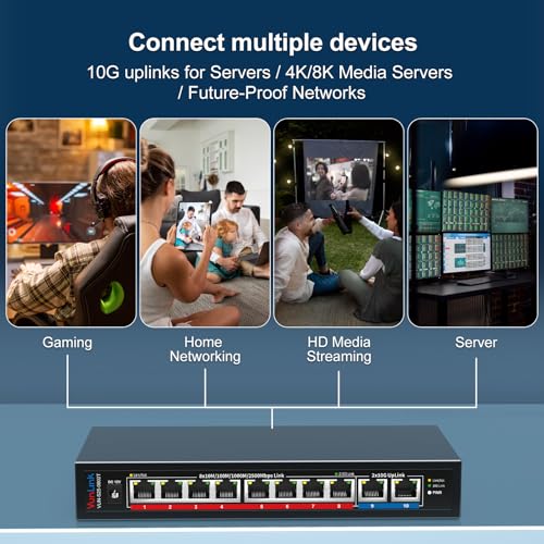 Image of 10Gb Ethernet Switch with 8 x 2.5GbE RJ45 + 2 x 10GbE RJ45 Ports, VunLink 10 Port Unmanaged 2.5G /10G Multi-Gigabit Network Switch, Plug & Play, Desktop /Wall-Mount, Ideal for NAS, Gaming, Home Office