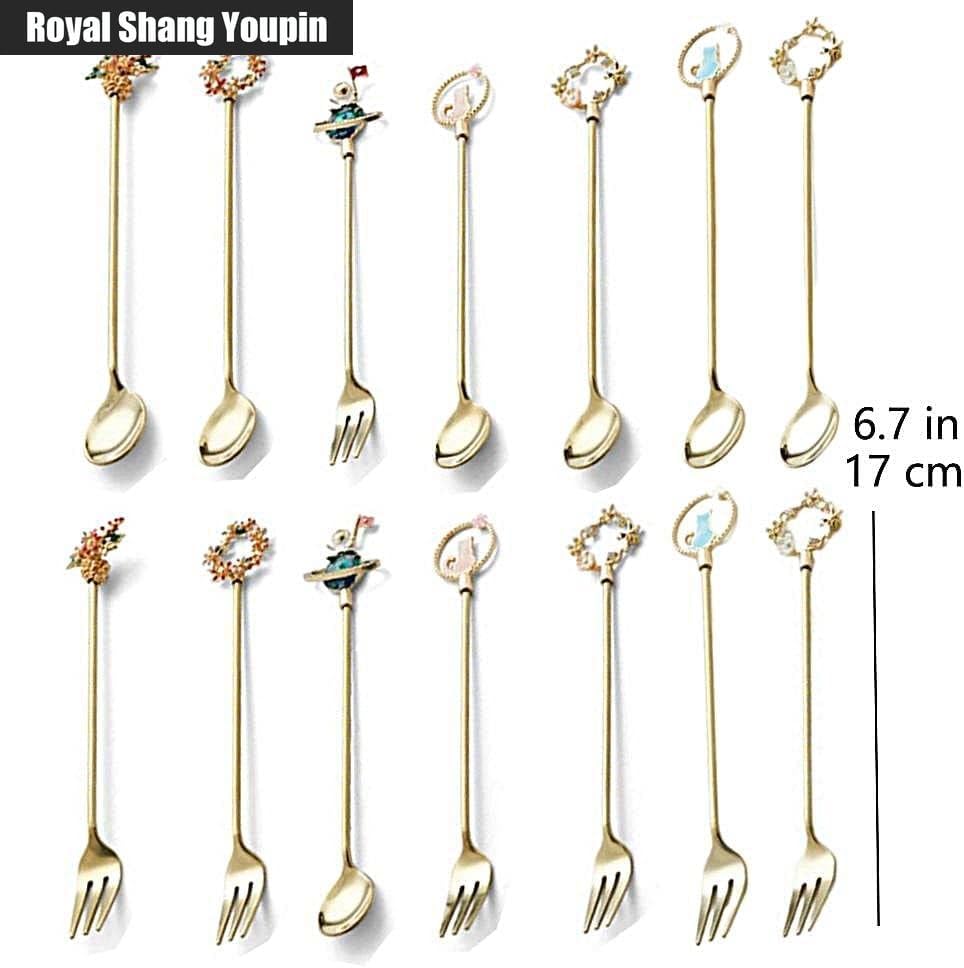 4 Piece Christmas Small Spoon Stainless Steel Cute Net Red Coffee Stirring Spoon Dessert Spoon Creative Cake Small Fork Teaspoon Fruit Fork Set (Honeybee)