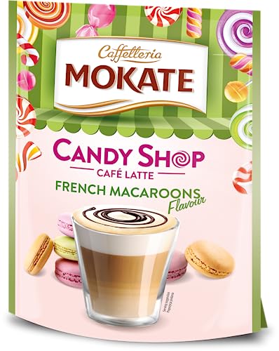 MOKATE® Candy Shop Café Latte Französische Macarons - 1 Pack - 110g - Instantkaffee Koffeinhaltig - Caffe French Macaroons - Kaffeegetränk Aromatisch Cremiger Getränk Löslicher Kaffee Kaffeepulver