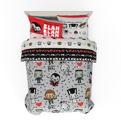 Universal Little Monsters Halloween Full Bed Set – Super Soft & Cozy 7 Piece Reversible Comforter and Sheet Set, (Officially Licensed Product) by Franco