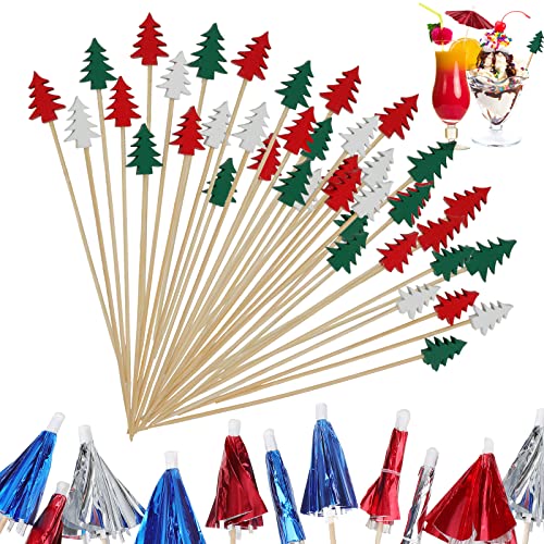 160 PCS Christmas Cocktail Picks, Christmas Tree Picks, Appetizer Toothpicks Decorative Toothpicks, Fruits Bamboo Toothpicks,Party Picks for Christmas Decorations, Party Favors,Drink Fruit Desser